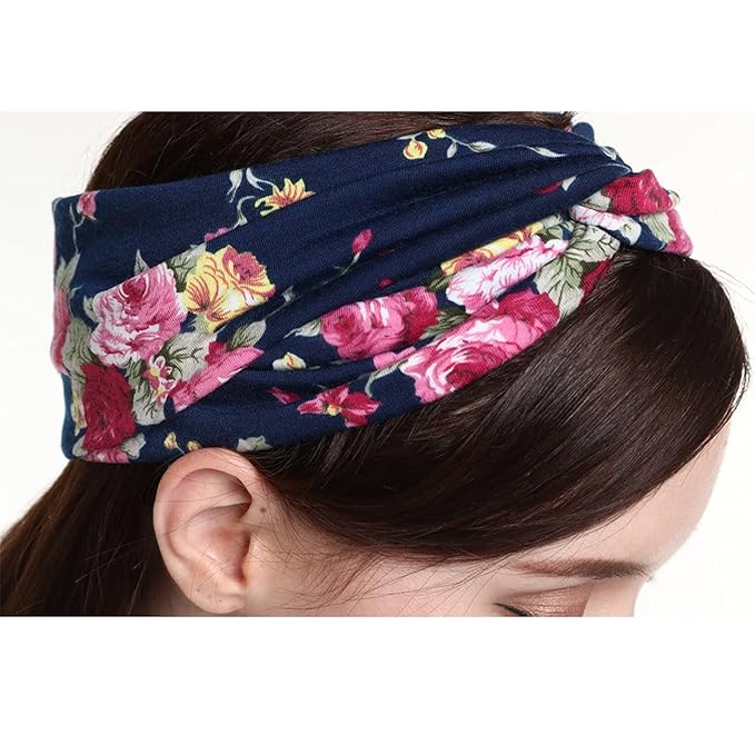 DRESHOW 4 Pack Boho Headbands for Women Girls Yoga Criss Cross Knot Hairbands Vintage Flower Headwraps