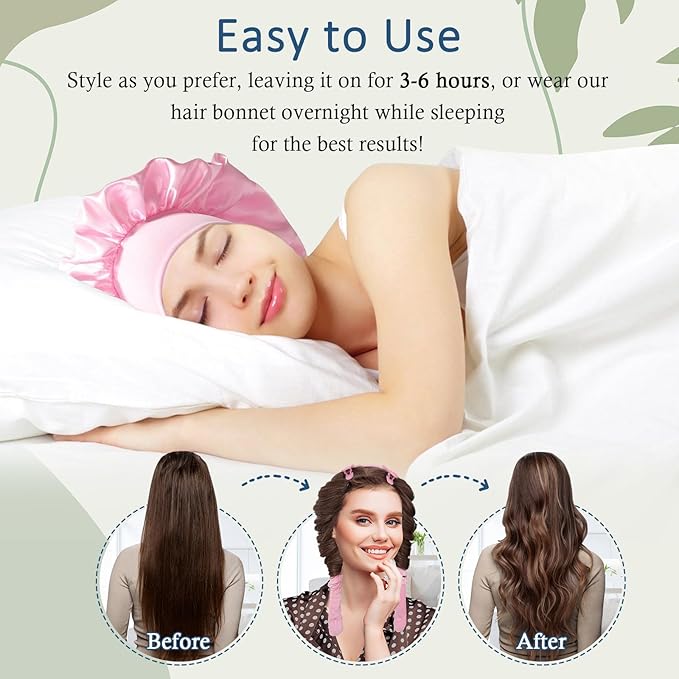 Hair Curlers to Sleep In, No Heat Curling Headband, Soft Overnight Curls Headband with Satin Bonnet, Non Heat Hair Curler Rollers Wrap Set for Women Girl Long Hair, 10 PCS with Gift Box -Pink