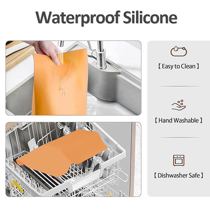Silicone Makeup Mat for Vanity, 15.7" x 11.8" Heat Resistant Vanity Mat, Easy to Clean & Waterproof, Portable Makeup Accessories for Use While Traveling (Orange)