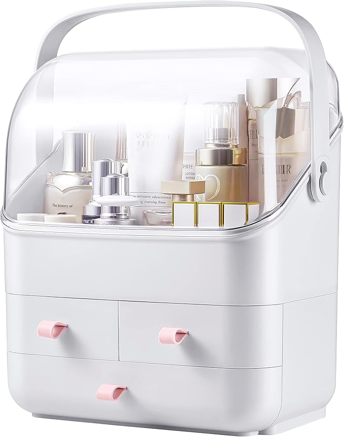 Large Makeup Organizer w Drawers Beauty Organizer Makeup Box Holder Vanity Organization Desk Countertop MakeUp Organizers Bathroom Counter Organizer Skincare Cosmetic Case Stand Dustproof Lid Gift