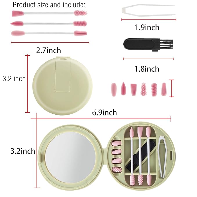 Strogem Reusable Cotton Swabs with 1 Mirror for Makeup Application and Cleaning, Multifunctional Portable Washable Silicone Q-Tip (green)