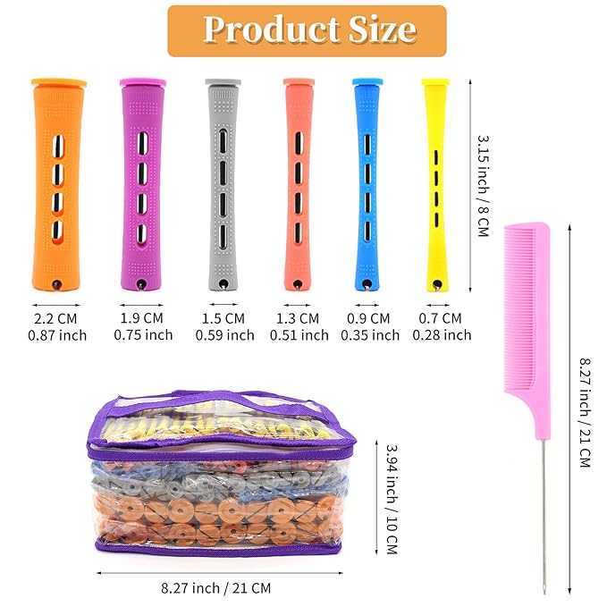 120Pcs Hair Perm Rods Set, 6 Sizes Plastic Hair Cold Wave Rods, Heatless Perming Rods Hair Curlers Rollers with Pintail Comb for Long Short Straight Curly Natural Hair DIY Hairdressing Styling Tools