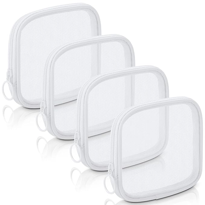 Weewooday 4 Pcs Mesh Makeup Bag Mesh Cosmetic Bag Travel Toiletry Pouch with Zipper Mini Makeup Cosmetic Purse for Daily Accessory(Small,White)