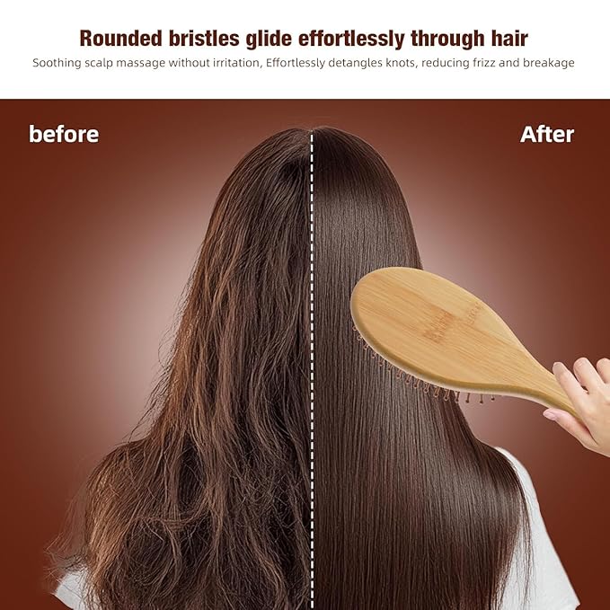 Bamboo Hair Brush-Detangling, Scalp Massage for Hair Growth, Wet/Dry Brush for Men, Women, Kids & Pets - for All Hair Types, Paddle Wooden Hairbrush Perfect for Home, Travel & Salon Use