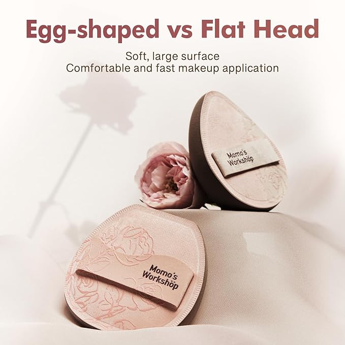 Makeup Sponge, Rubycell, Flat-cut Shape,Foundation Sponges with Glossy PU Leather, for Liquid/Sheer Foundations, Cosmetic Puff, Medium Bounce,Travel Friendly & Reusable,2pcs & Storage Case