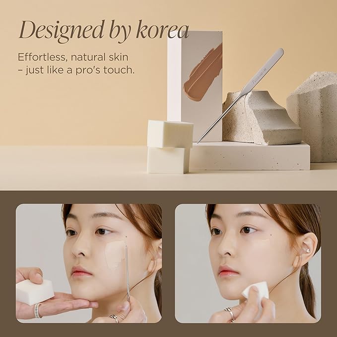 Piccasso Brush Korean Foundation Spatula – Professional Stainless Steel Makeup Tool for Thin, Seamless Foundation & Cream Blending (Spatula-brush hybrid for flawless skin)