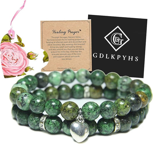 2Pcs Healing Crystal Bracelets for Women Handmade Beaded Bracelet Healing Prayers Crystal 8mm Natural Stone Beads Bracelet Stress Relief Get Well Soon Gifts