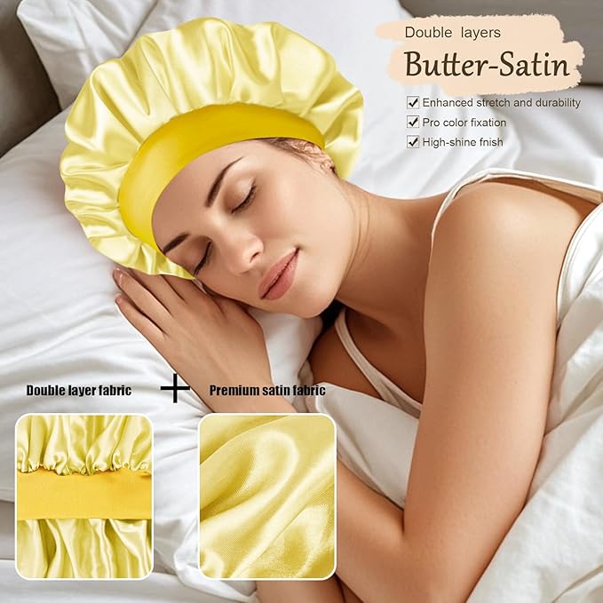 Doitory Satin Silk Bonnet for Sleeping, Soft Satin Lined Hair Bonnet for Women, Double Layer Sleep Nightcap