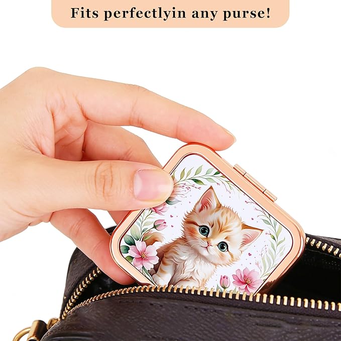 Featuring an Adorable Orange Kitten and Pink Floral Print on The Surface, it Comes with a Matching mini Comb, Perfect for Touch-ups and on-The-go use.
