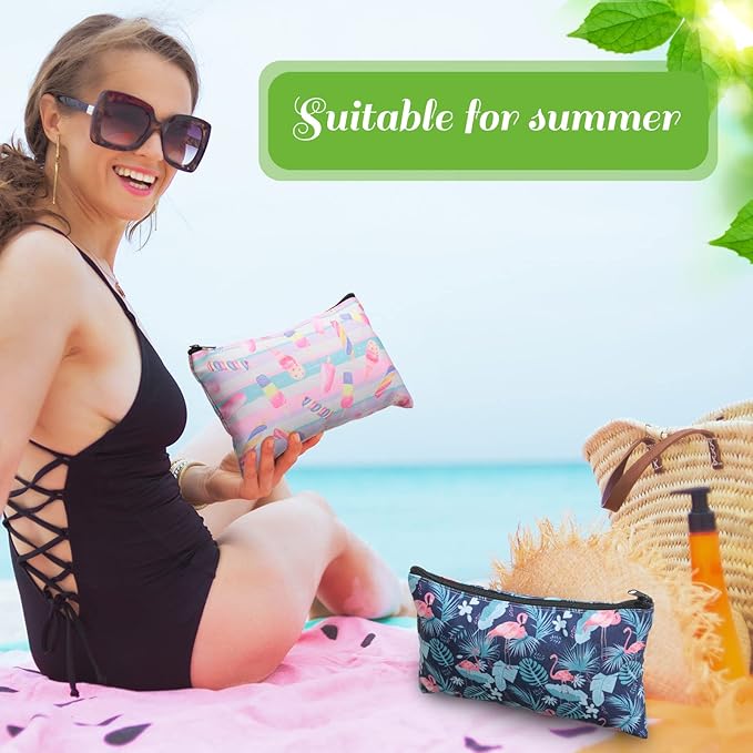 Reginary 20 Pieces Cosmetic Bag for Women, Roomy Makeup Bags with Zipper Toiletry Bag Pouch Travel Accessory Organizer Gifts, 7 x 4.3 Inches(Summer)
