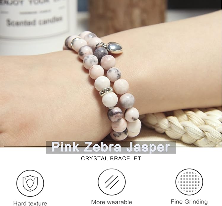 2Pcs Healing Crystal Bracelets for Women Handmade Beaded Bracelet Healing Prayers Crystal 8mm Natural Stone Beads Bracelet Stress Relief Get Well Soon Gifts