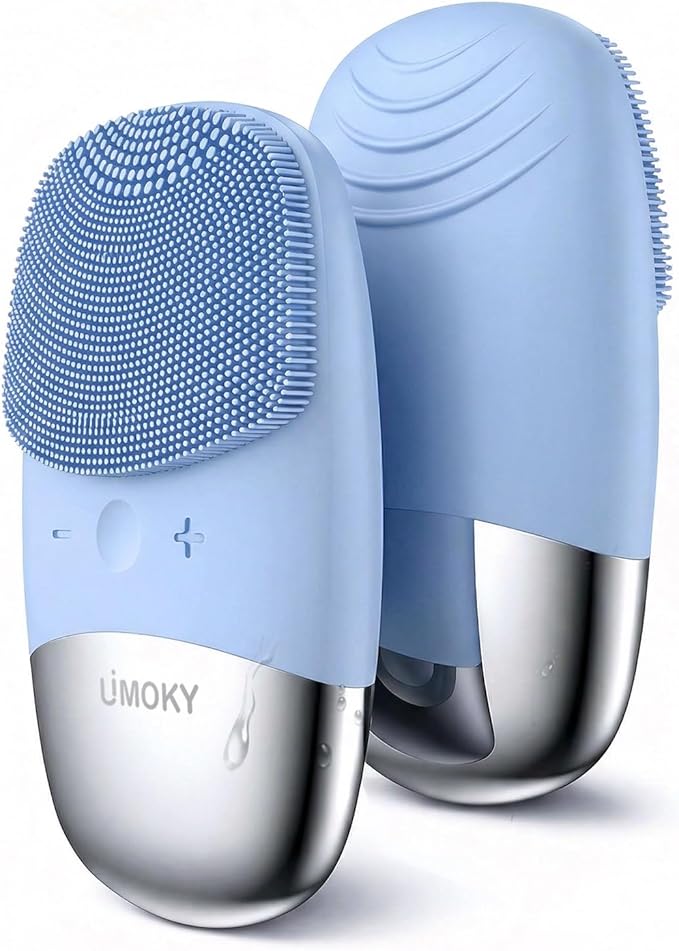 Facial Cleansing Brush, 3-in-1 Electric Silicone Face Scrubber, Vibrating Massager, IPX7 Waterproof, USB Rechargeble Pore Brush for Deep Cleanning, Blackhead Remover, Exfoliating (Blue)