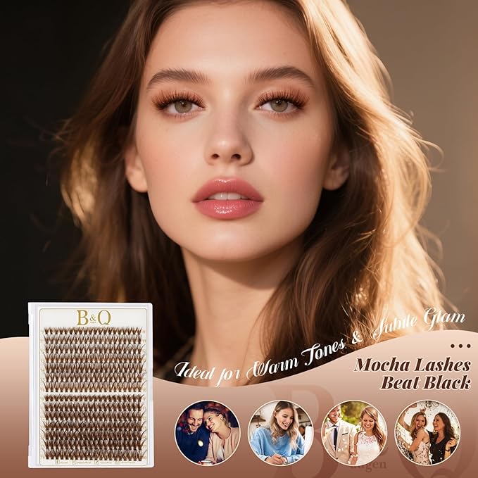 B&Q Mocha Brown Lash Clusters Kit | 280 Pcs Brown Wispy & Natural Eyelash Clusters for Beginner DIY, Complete Lash Extension Kit with Bond and Seal, Fake Eyelashes for Natural Look（40D+50D 9-16mm)