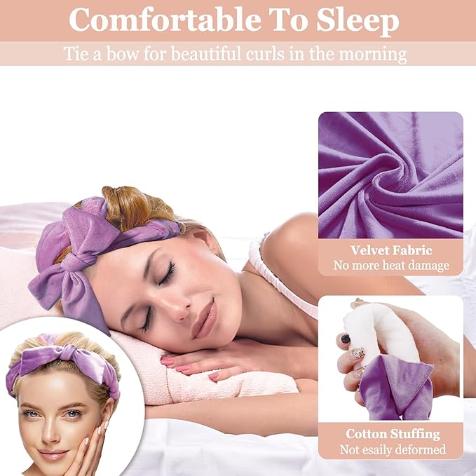 Heatless Curls Overnight, 70'' Velvet Hair Curlers for Long Hair, No Heat Hair Rollers - Purple