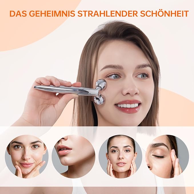 Metal Facial Roller Massager, 3D Cooling Face Massage Tool for Reduce Puffiness, Remove Eye Wrinkles, Face Lifting, Increase Firmness, Anti-Aging, Skin Tightening