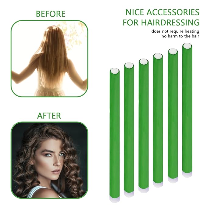 60 Pieces Flexible Curling Rods Twist Foam Flexi Rods No Heat Hair Rods Hair Rollers and Steel Pintail Rat Tail Comb for Long Hair Short Hair Women Girls (9.45 x 0.31, Green)