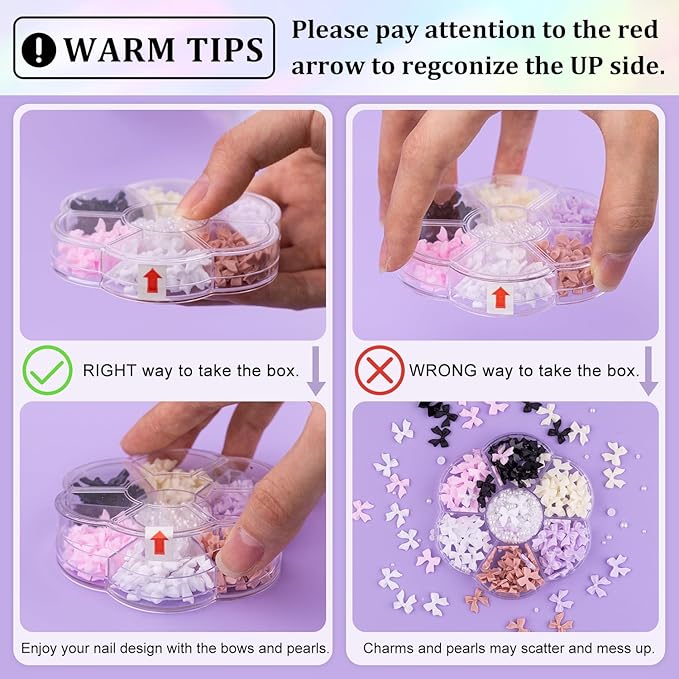 120 Pcs 3D Nail Bow Charms + 2-4mm Nail Pearls Set 1, 6 Colors Cute Bow Charms and White Flatback Pearls with Nail Charm Glue Gel(UV Needed) and Pickup Tools for Nail Art Decoration