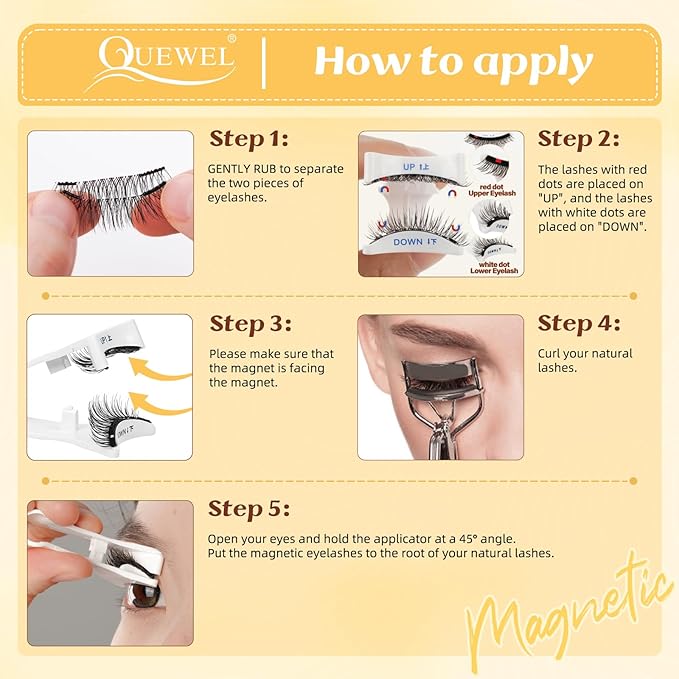 QUEWEL Magnetic Eyelashes with Applicator Reusable No Glue Needed Magnetic Lashes Cat Eye Natural Look Lashes Kit Easy to Wear and Remove(NZH F01)