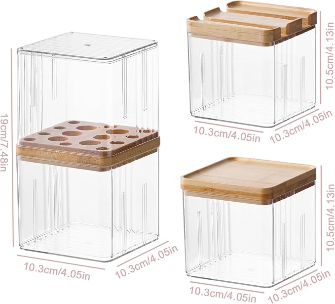 Makeup Brush Holder Comb with Cover Makeup Containers Organizers Set Makeup Holder Box Cosmetic Case With Lid Waterproof Dustproof Beauty Skincare Organizer Bathroom Vanity Countertop,Gift,Clear，3PCS