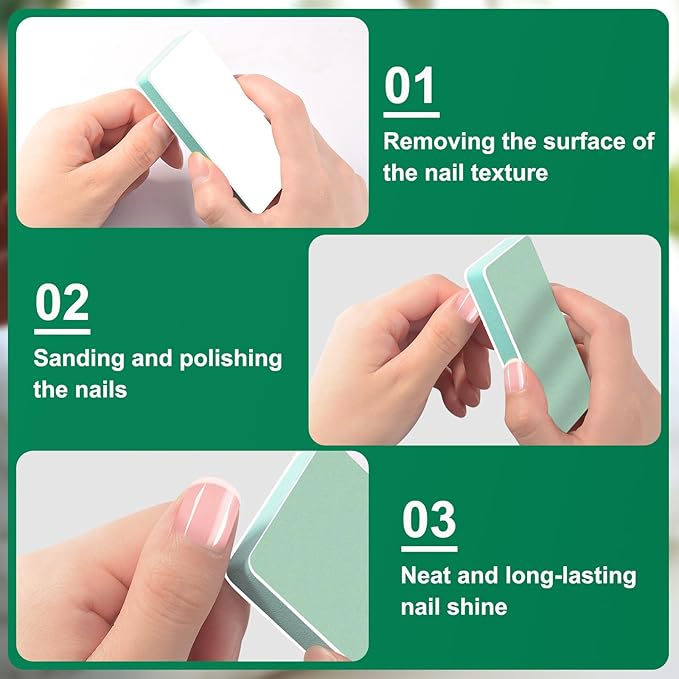 CGBE Nail Buffer and Shine Kit, 20pcs Nail Shine Buffer Blocks for Natural Acrylic Nails Polisher Fingernail Buffer Buffing File 1000/4000 Grit - Green