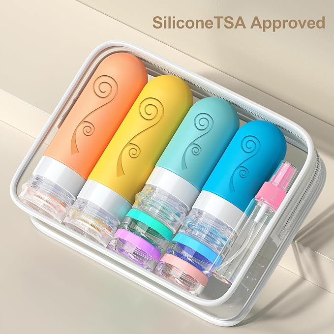 vodvob 16 Pack Travel Bottles Set for Toiletries, TSA Approved Travel Containers Leak Proof Silicone Squeezable Travel Accessories 2oz 3oz for Shampoo Conditioner Lotion Body Wash (BPA Free) (Orange)