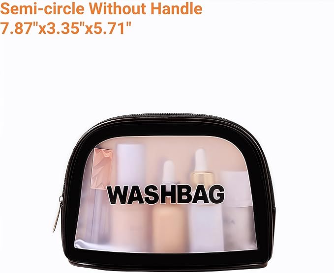 Waterproof Clear Frosted Travel Toiletry Bag For Men & Women: 3-Size Handle Cosmetic Case + 4 Pre-Labeled 2Oz Bottles & Sticker. Large Washbag Organizer. (Classic Black)