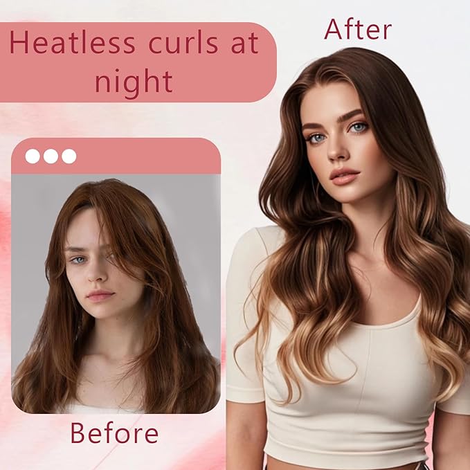 Curling Tie New Hair Curlers to Sleep in, Heatless Curls Overnight Headband, Soft Ribbon Wrap for Long Hair, Perfect Natural Curls Bouncy Curly Hairstyle Hair Suitable for All Hairs Types(Red)