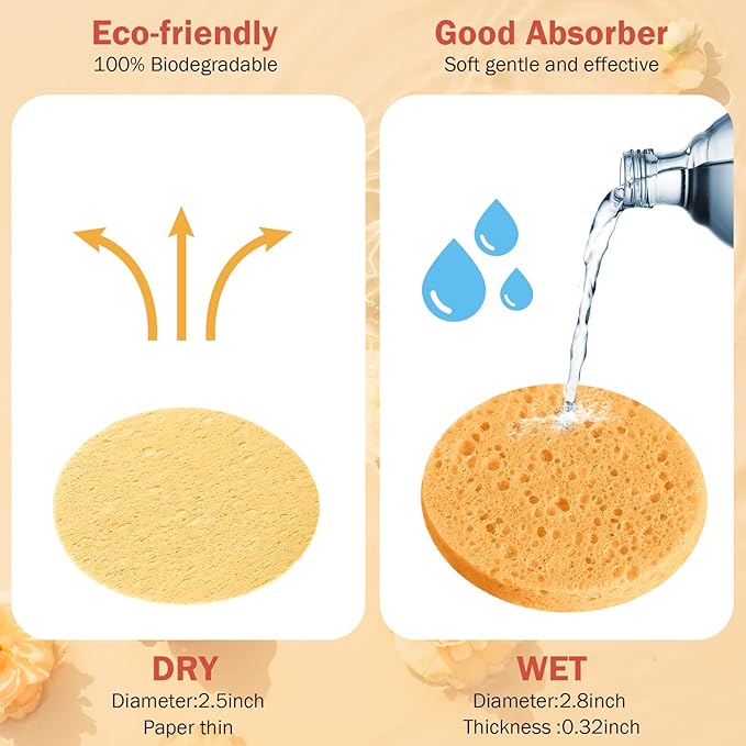 300 Count Compressed Facial Sponges Natural Face Sponges for Cleansing Disposable Facial Exfoliating Pads for Estheticians(Orange)