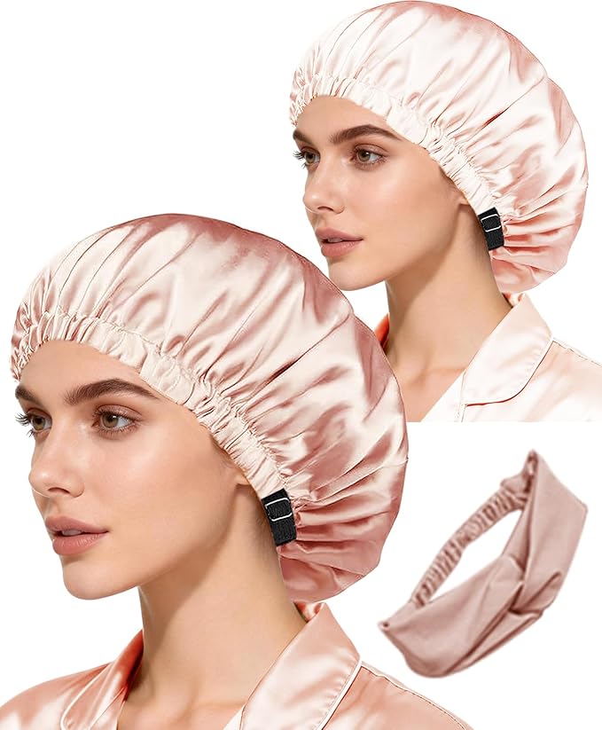 Hair Bonnets 3Pcs Satin Bonnet For Sleeping Silky Bonnets Womens Silk Bonnet Night Caps Curly Hair Sleep Cap For Women