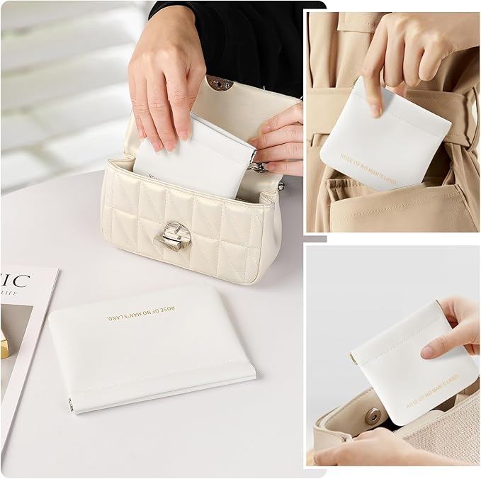 2 Pack Small Makeup Bag for Women, New Organosilicon Super Fiber Leather Mini Cosmetic Bag for Travel, Coin Purse Organizer Storage Pouch (Cream-Printed with Phrase)