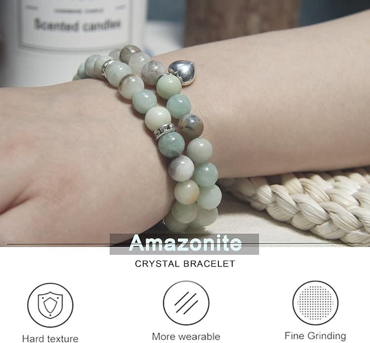 2Pcs Healing Crystal Bracelets for Women Handmade Beaded Bracelet Healing Prayers Crystal 8mm Natural Stone Beads Bracelet Stress Relief Get Well Soon Gifts