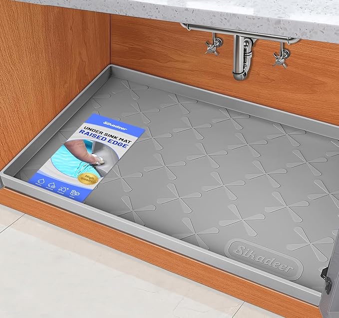 SIKADEER 28" x 19" Under Sink Mat Waterproof, Silicone Mat Kitchen Drawer Shelf and Cabinet Liner, Sink Protector for Kitchen Organizers and Storage, Boot Tray Pet Food Mats
