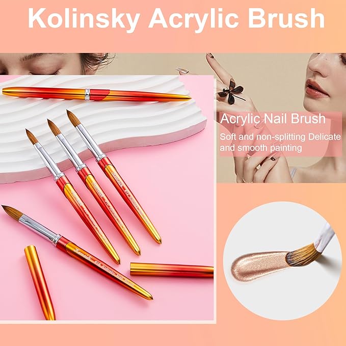 Acrylic Nail Brush Size 16, Kolinsky Nail Art Brushes for Powder Application, Sturdy Handle Oval Shaped Design Tools for Professional Manicure DIY