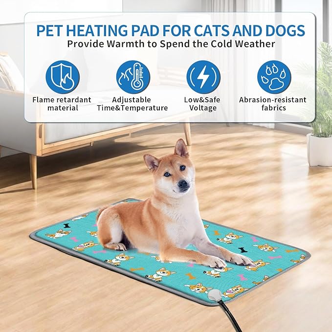 Extra Large Dog Heating Pad 47x30 in Waterproof Smart Thermostat Switch, Whelping Supplies Heated Dog Bed, Adding Wire Rope Wires Puppy Heating Pad Mat-Blue