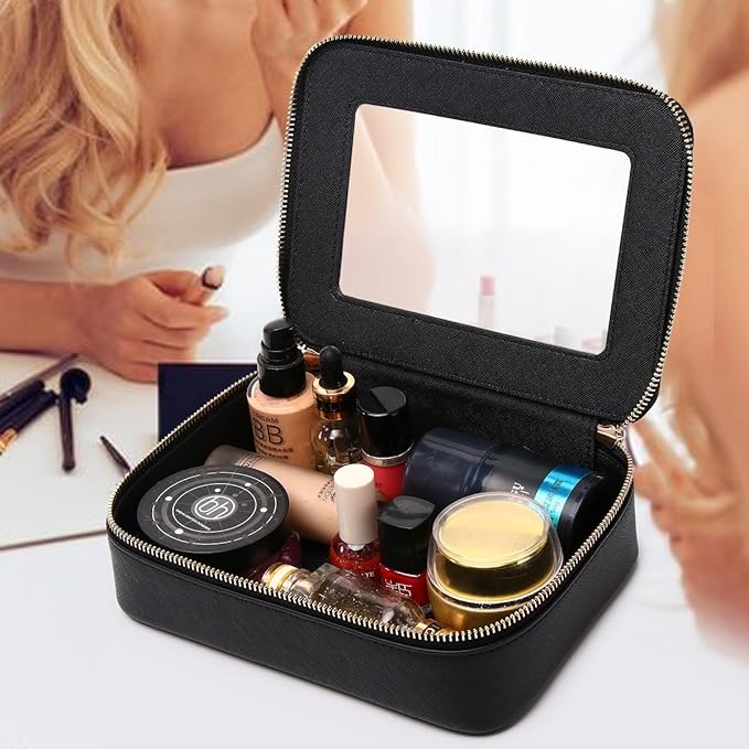 Clear Makeup Bag Set Portable Travel Cosmetic Bag and Toiletry Bag Women's Purse Pouch Cosmetic Stroage Organizer Bag with Zipper Car Essentials (Black, M+Mini)