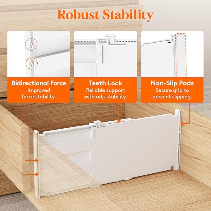 Lifewit 8" High 4 Pack Deep Drawer Dividers, 35 –55cm/13.8-22.5" Adjustable Dresser Drawer Divider, White Drawer Organizer for Clothes, Tall Drawer Separator for Dresser Kitchen Bedroom Cabinet Office