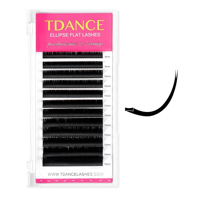 TDANCE Classic Lash Extensions Flat Lashes Eyelash Extensions 0.15mm DD Curl Ellipse Eyelash Extensions 8-15mm Mixed Black Matte Individual Lashes Salon Use(Flat,DD-0.15,8-15mm)