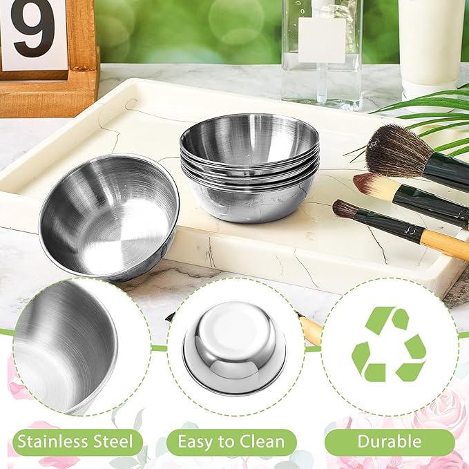 6 Pcs 3.23 In DIY Face Mask Mixing Bowl Stainless Steel Esthetician Facial Mask Bowl Facial Small Mixing Esthetician Supplies for Lady Women Skincare Home Salon Cosmetic Beauty (Silver)