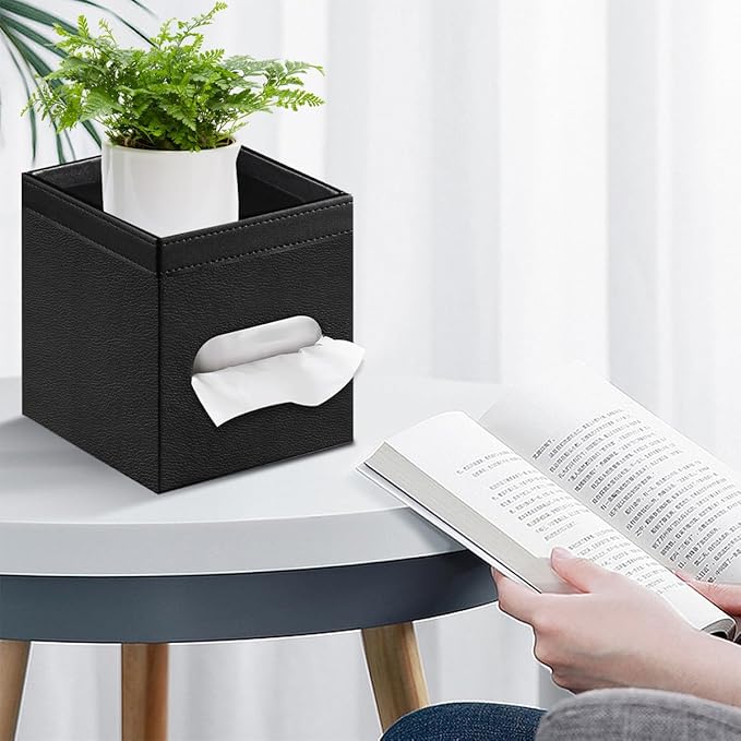 PU Leather Square Tissue Box Cover with Storage Tray - Decorative Organizer for Bathroom Vanity, Night Stands, Office Desk, Bedroom Countertop | Stylish Tissue Holder for Home & Office Décor