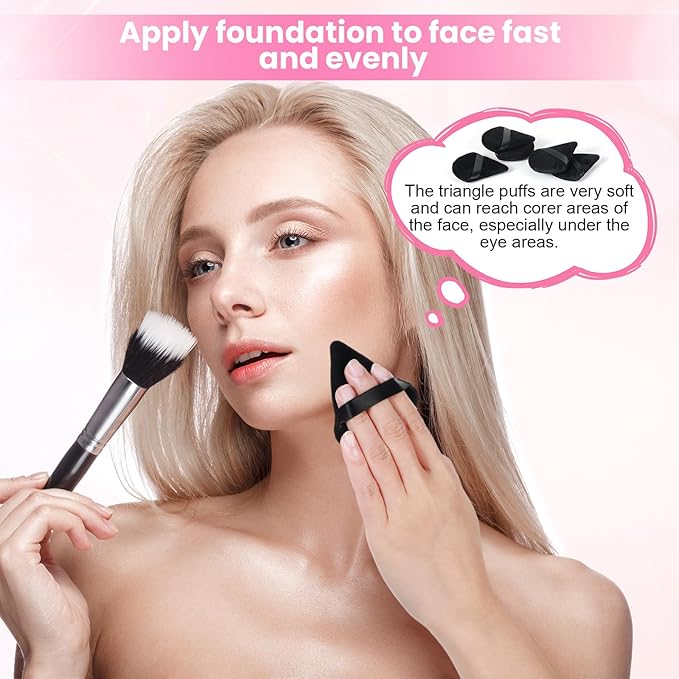 250 Pcs Powder Puff Face Soft Triangle Makeup Puff for Loose Powder Mineral Powder Body Powder Velour Cosmetic Foundation Wet Dry Sponge Makeup Tools (Black)