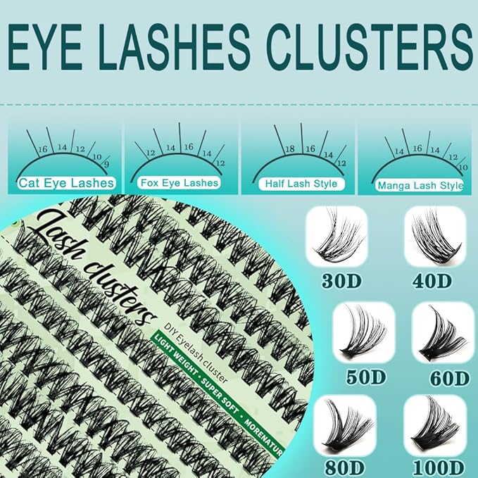 Wispy Lash Clusters 640pcs Eyelash Cluster Extensions 40D+50D Curl Individual False Eyelashes 9-16mm Natural Fluffy Mink Lash Clusters Extension Kit