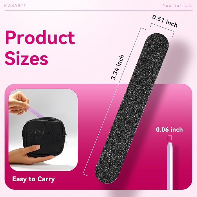 Makartt Mini Nail Files: 100/180 Grit Emery Boards for Nails, 100 Pcs Disposable Doubled Sided Coarse & Fine Bulk Manicure Kit Home Salon Use(Black White Pink Purple Brown)
