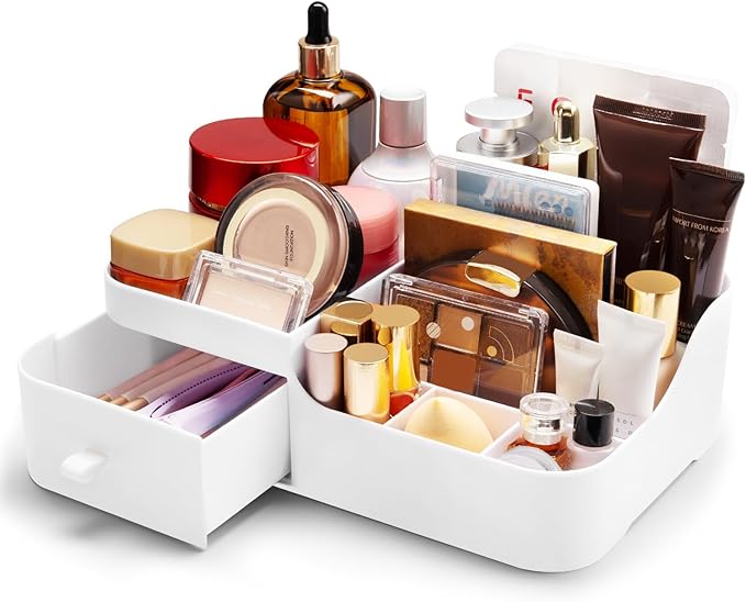Abiudeng Makeup Organizer for Cosmetic with Drawers,Skincare Organizer for Bathroom for Lipsticks,Jewelry,Nail Care,Eyeshadows-Small White