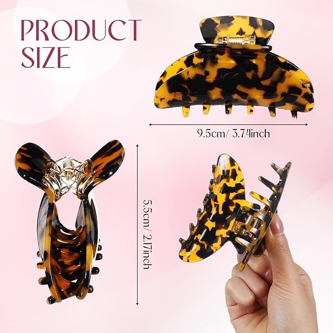 12 Pcs Large Acrylic Hair Claw Clips for Women Cute Non-slip Hold Jaw Clamps Bulk for Thick or Thin Hair French Barrettes Accessories (Leopard Print Style)