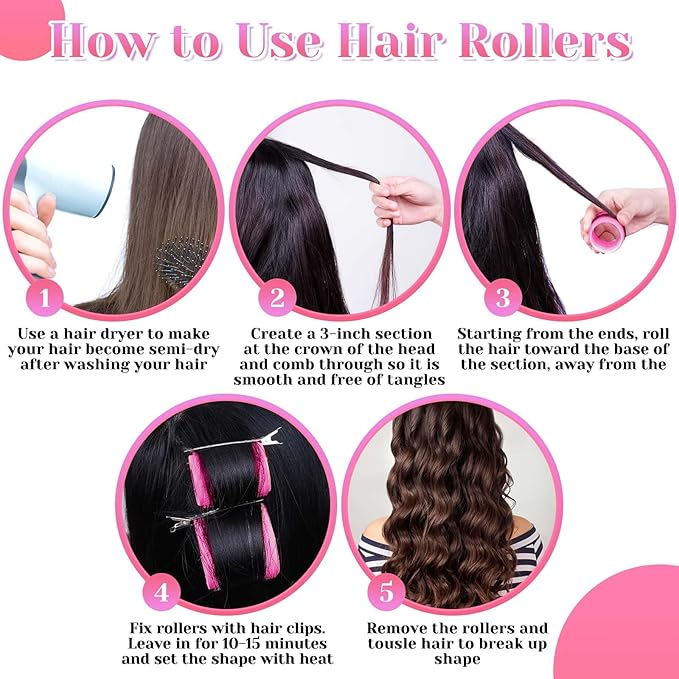 Self Grip Rollers 30Pcs Set with 3 Sizes (6 Large, 6 Medium, 6 Small) and 12 Clips for Long, Medium, Short Hair Volume