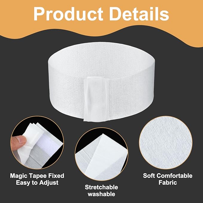 150 Pcs Disposable Facial Spa Headbands, White Stretchable Non-Woven Fabric Facial Head Bands Soft Skin Care Hair Bands with Convenient Closure for Salons Makeup Skincare Fitness Travel