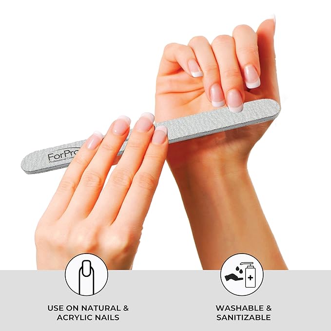 ForPro Professional Collection Zebra Foam Board, 180/180 Grit, Double-Sided Manicure Nail File, 7” L x .75” W, 50-Count