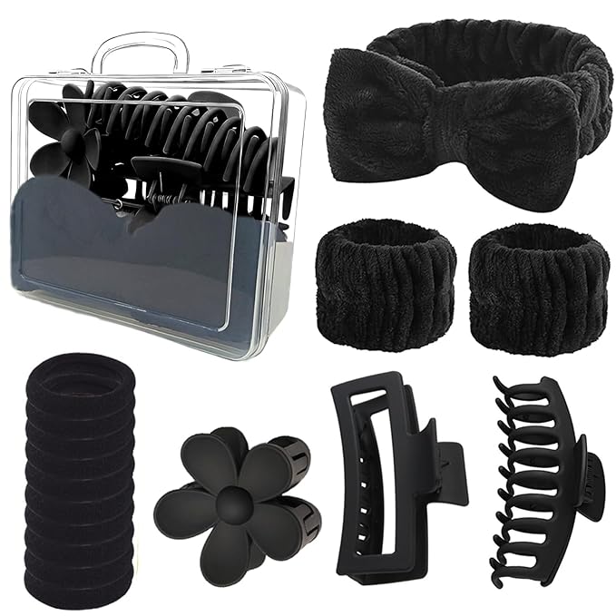 16 Pcs Skincare Headband Set, Face Washing Headband with Wristbands, Hair Claw Clips & Hair Ties, Spa Headbands for Women Girls, Perfect for Facial, Makeup, Shower, Gift Ready Box