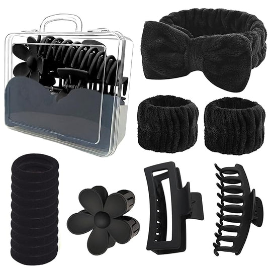 16 Pcs Skincare Headband Set, Face Washing Headband with Wristbands, Hair Claw Clips & Hair Ties, Spa Headbands for Women Girls, Perfect for Facial, Makeup, Shower, Gift Ready Box