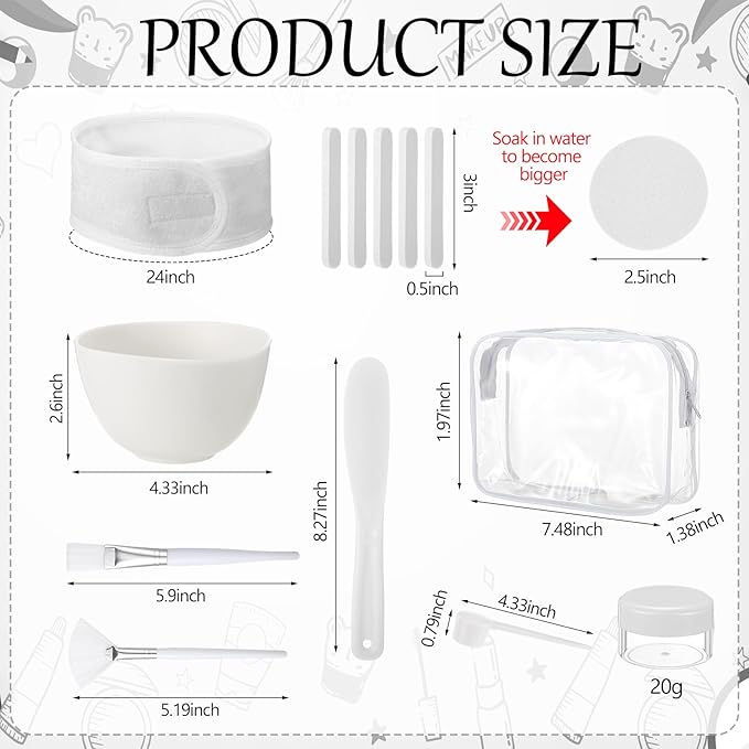 LemonRoad 34 Pcs Esthetician Facial Supplies Include Facial Bowls Brushes Jars Measuring Spoons Hairbands Esthetician Essentials Valentines Gift Set For Women(White)